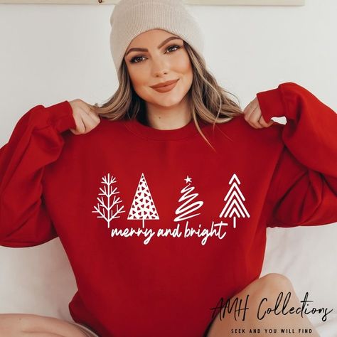 Merry And Bright Christmas Decor, Bright Christmas Decor, Merry And Bright Svg, Cute Christmas Sweater, Merry And Bright Christmas, Christmas T Shirt Design, Bright Christmas, Fall Hoodies, Holiday Sweatshirt