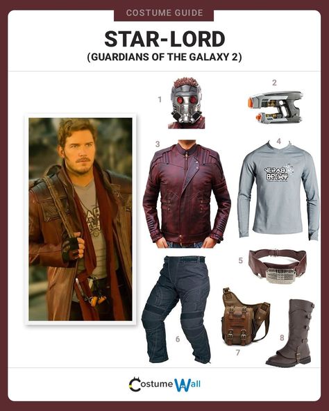 Cosplay the look of Peter Quill, who as Star-Lord leads the Guardians of the Galaxy in the popular Marvel movie. Star Lord Costume, Marvel Halloween, Galaxy Outfit, Costume Guide, Marvel Costumes, New 52, Marvel Cosplay, Group Costumes, Family Costumes