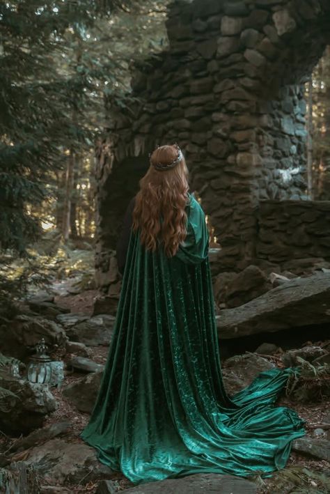 Elven Cape, Fairy Medieval, Burnout Velvet, Hooded Cloak, Medieval Fantasy, Cloak, Cape, Velvet, Green