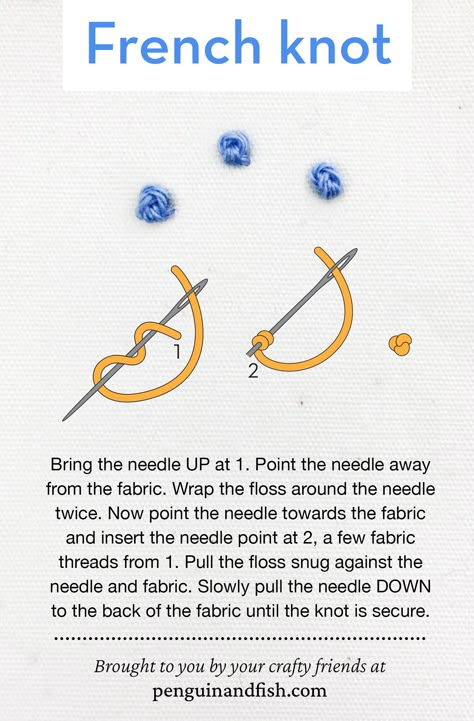 How To Tie A French Knot, Embroidery Cute Simple, How To Make A French Knot In Embroidery, How To French Knot Embroidery, How To Do A French Knot Embroidery, Embroidery Bow Pattern, Hand Embroidery Stitches Step By Step, Embroidery How To Step By Step, How To Embroider Flowers Step By Step