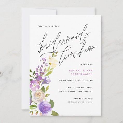 $ 3.37 | Purple Greenery Floral Bridesmaids Luncheon #elegant bridesmaids luncheon invitations #modern watercolor floral #spring #purple #rose #floral luncheon invitations #bridesmaids #bridesmaid lunch #bridal party Bridesmaid Brunch Invitations, Bridesmaids Brunch, Bachelorette Card, Floral Bridesmaids, Bridesmaids Luncheon, Luncheon Invitation, Bridesmaid Brunch, Spring Purple, Bridesmaid Luncheon