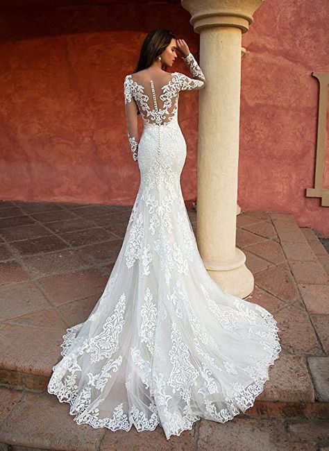 White Long Sleeves, White Mermaid, Long Sleeve Wedding Dress Lace, Wedding Dress Trends, Long Sleeve Wedding, Long Wedding Dresses, Party Wear Dresses, Deepika Padukone, White Wedding Dresses