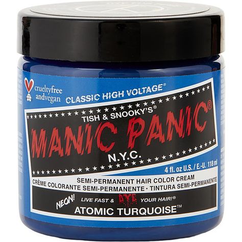 Manic Panic High Voltage Semi-Permanent Hair Color Cream - # Atomic Turquoise | FragranceNet.com® Manic Panic Blue Steel, Dark Blue Hair Dye, Manic Panic Hair Color, Manic Panic Hair, Bad Boys Blue, Mermaid Hair Color, Dyed Hair Blue, Shocking Blue, Dark Blue Hair