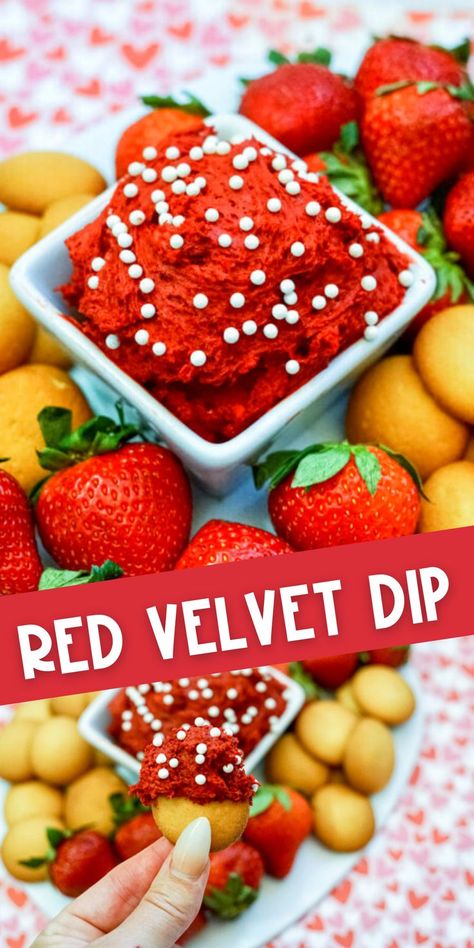 Red Velvet Dip, Red Food Party, Dip Dessert, Strawberries Ideas, Red Snacks, Chocolate Chip Marshmallow Cookies, Dessert Dip, Cake Dip, Homemade Carrot Cake