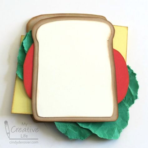 Construction Paper Sandwich This construction paper sandwich looks (almost) good enough to eat! Learn the tricks to add dimension and realism to the project. The post Construction Paper Sandwich was featured on Fun Family Crafts. School Age Crafts, Recycled Crafts Kids, Tissue Paper Crafts, Paper Party Decorations, Construction Paper Crafts, Origami For Beginners, Edible Crafts, Homeschool Room, Paper Wall Hanging