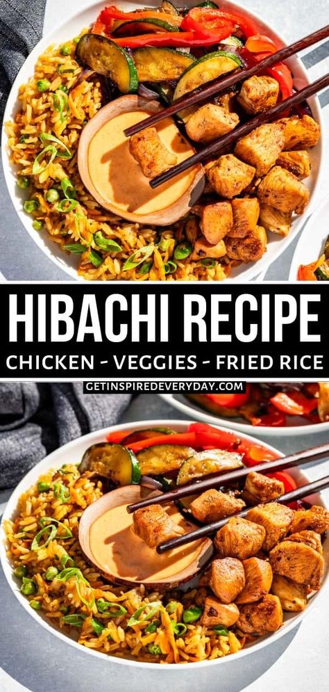 Hibachi at Home Chicken Fried Rice Hibachi Style, Gluten Free Hibachi Chicken, Hibachi Grocery List, Gluten Free Hibachi, Hibachi Copycat Recipes, Healthy Hibachi Chicken, Hibachi Chicken Marinade, Chicken Hibachi, Easy Hibachi Recipes