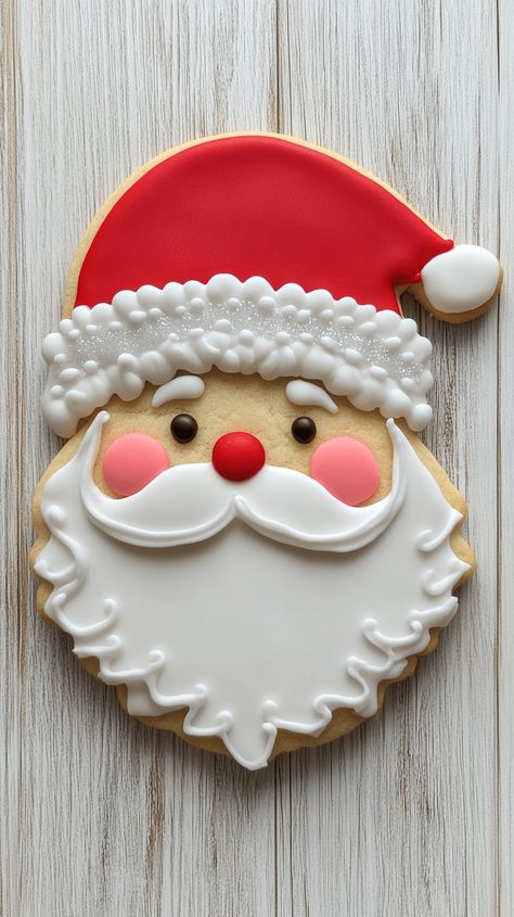 santa face sugar cookie Professional Christmas Cookies, Santa Decorated Sugar Cookies, Christmas Santa Cookies, Royal Iced Valentine Cookies, Decorated Santa Cookies, Santa Claus Cookies Decorated, Santa Face Cookies Decorated, Santa Sugar Cookies Royal Icing, Santa Hat Cookies Decorated