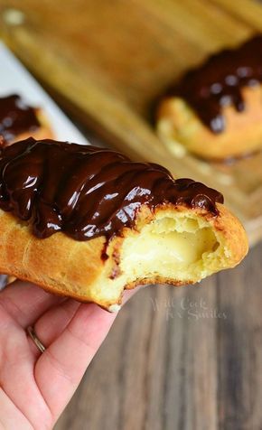 Homemade Boston Cream Eclair - Will Cook For Smiles Homemade Eclairs, Eclair Cream, Eclair Recipe, Profiterole, Cream Puff Recipe, Boston Cream Pie, Homemade Dessert, Eat Something, Puff Recipe