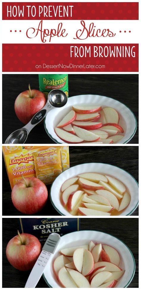 How to Prevent Apple Slices from Browning - 3 methods which all work to varying degrees.  Check the before and after pictures to see which method works best. | DessertNowDinnerLater.com #apples #appleslices Keep Apples From Browning, The Best Cookies, Best Cookies, After Pictures, Easy Dinners, Before And After Pictures, Apple Slices, Kids Lunch, Baking Tips