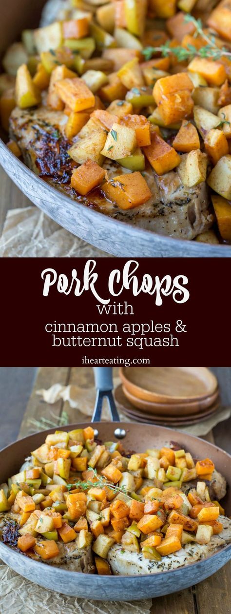 Pork Chops And Butternut Squash Recipe, Butternut Squash Crockpot, Sides For Pork Chops, Pork Chops With Apples, Saturday Dinner, Butternut Squash Cinnamon, Butternut Squash Apple, Apple Pork, Apple Pork Chops