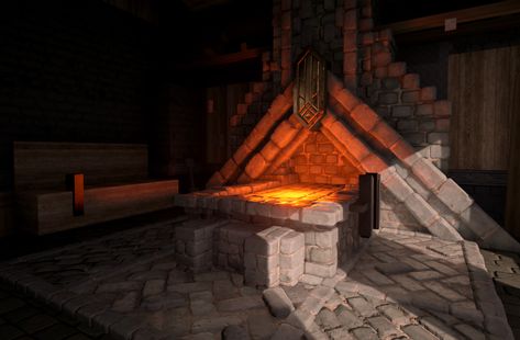 Peter K. Lee's Working space: Dwarf Blacksmith #2 Forge Blacksmith Forge Aesthetic, Forge Aesthetic, Dwarven Blacksmith, Dwarven Architecture, Dwarven City, Blacksmith Workshop, Iron Forge, Minecraft Kingdom, Lighting Aesthetic