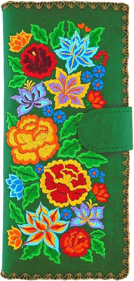 Beautiful Mexican Flower cinco flower Embroidered Flat Large Wallet (Green) Mexican Flower Embroidery, Mexican Flowers, Donation Box, Mexican Embroidery, Embroidered Flats, Indian Painting, Large Wallet, Back To School Shopping, Flower Embroidery