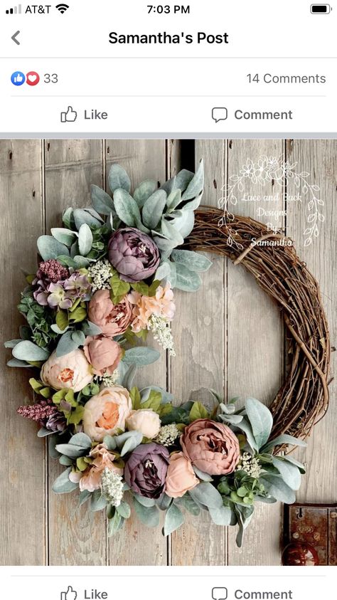 Blue Hydrangea Wreath, Diy Valentines Day Wreath, Diy Floral Wreath, Wreath Inspiration, Home Vibes, Floral Door Wreaths, Mauve Blush, Peony Wreath, Spring Floral Wreath