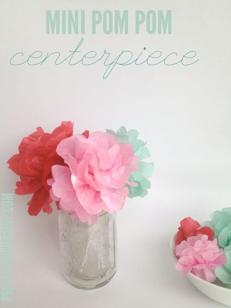 Mini Pom Pom Centerpiece - Pretty Providence Pom Centerpieces, Pom Pom Centerpieces, Cheap Centerpieces, Frugal Wedding, Mini Pom, Lamb Decorations, Crafts For Seniors, Easter Bunny Decorations, Crafts To Make And Sell