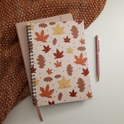 Autumn Notebook, Fall Notebook, Fall Leaves Pattern, Notebook Journaling, Cosy Aesthetic, Book Cover Mockup, Leaf Book, Pattern Journal, Boo Basket