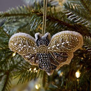 Embroidered Bee Wings Ornament Embroidered Bee, Bee Wings, West Elm Kids, Owl Ornament, Woodland Christmas, Beaded Ornaments, Key Details, Tree Decor, Acrylic Beads