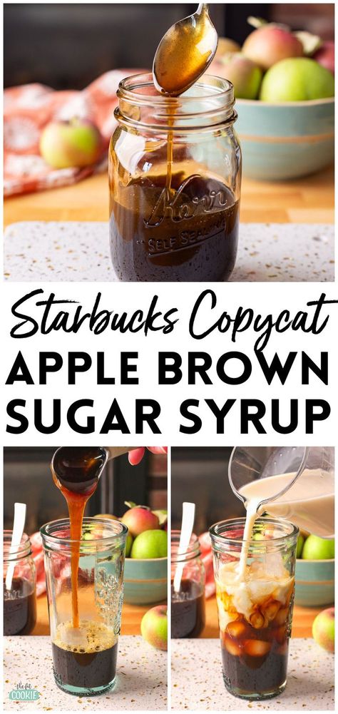 Apple Crisp Macchiato Recipe, Apple Brown Sugar Syrup, Apple Syrup Recipe, Drinks For Fall, Homemade Coffee Syrup, Apple Brown Sugar, Homemade Coffee Creamer, Syrup Recipes, Apple Drinks