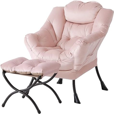 Amazon.com: Welnow Lazy Chair with Ottoman, Modern Lounge Accent Chair with Armrests and a Side Pocket, Leisure Upholstered Sofa Chair Set, Reading Chair with Footrest for Small Space, Corner Chair, Pink : Home & Kitchen Pink Chairs, Lazy Chair, Contemporary Lounge, Velvet Lounge Chair, Armchair With Ottoman, Chair With Footrest, Velvet Lounge, Ottoman Modern, Chair With Ottoman