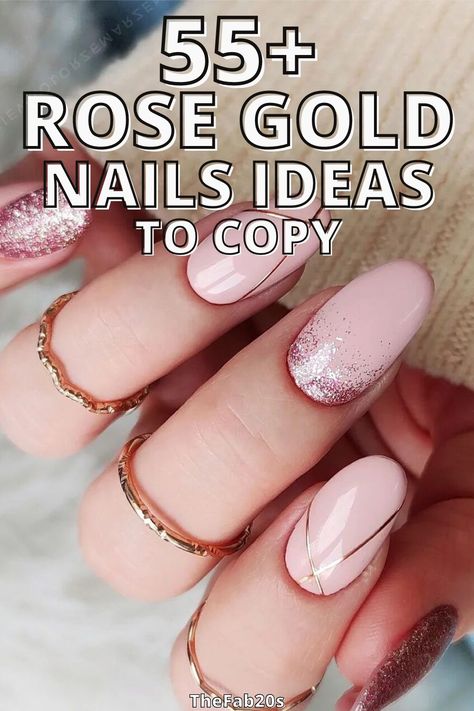 Fall Nails With Rose Gold, Rose Gold Nail Ideas Short, Classy Rose Gold Nails, Maroon Rose Gold Nails, Rose Gold Nail Designs Classy, Rose Gold Heart Nails, Gel Nails Rose Gold, Mauve Nail Art Designs, Light Pink Rose Gold Nails