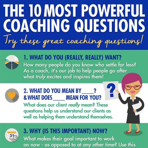 This fun infographic has 10 of the best coaching questions to inspire you and your clients! Created for you to share on social media. Fun Infographic, Business Coach Logo, The Life Coach School, Coaching Logo, Favorite Questions, Coaching Questions, Life Coaching Business, Coaching Skills, Parent Coaching