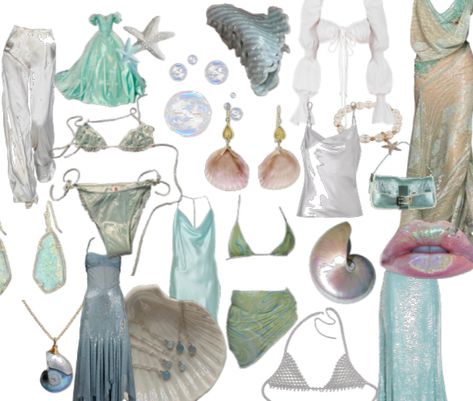 Sirencore Clothes, Sea Nymph Outfit, Sea Nymph Aesthetic Outfit, Sea Witch Aesthetic Outfit, Sea Nymph Aesthetic, Ocean Themed Outfits, Sirens Fashion, Mermaid Summer, Png Polyvore