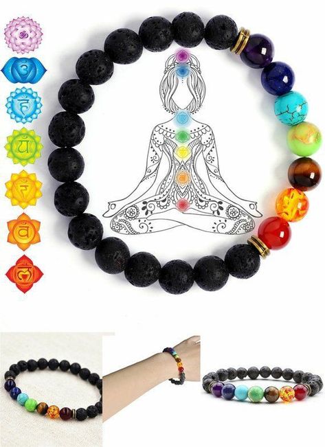 Chakra Beads Bracelet, Lava Bead Bracelet, Chakra Beads, Beads Bracelet Design, Chakra Jewelry, 7 Chakra, Chakra Bracelet, Hippie Jewelry, Lava Bead