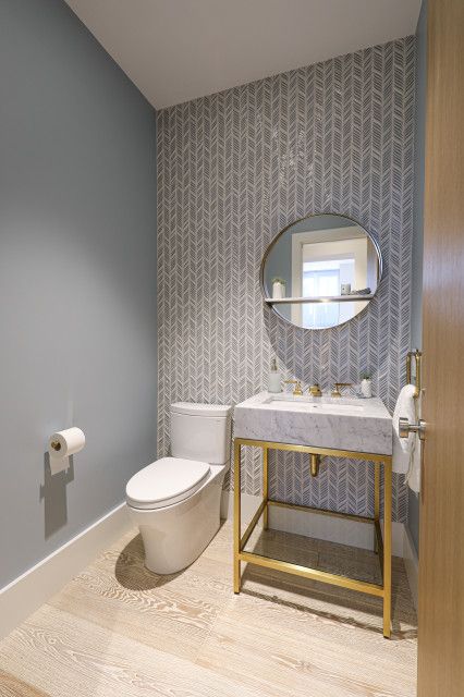 Boston Penthouse - Contemporary - Powder Room - Boston - by Sacha Jacq Interiors LLC | Houzz Small Powder Room Ideas Modern, Contemporary Powder Room Ideas, Powder Room Ideas Elegant Modern, Powder Room Ideas Modern, Powder Room Inspiration, Modern Powder Room Design, Powder Room Tile, Boston Penthouse, Powder Room Paint