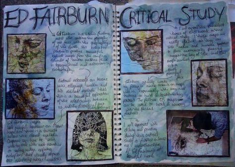 Ed Fairburn critical study for GCSE Art 'Order and Disorder' Ed Fairburn Artist Research, Strange Portraits, Macbeth Project, Sketchbook Presentation, Connections Art, Identity Artists, Sketchbook Examples, Artist Research Page, Gcse Sketchbook