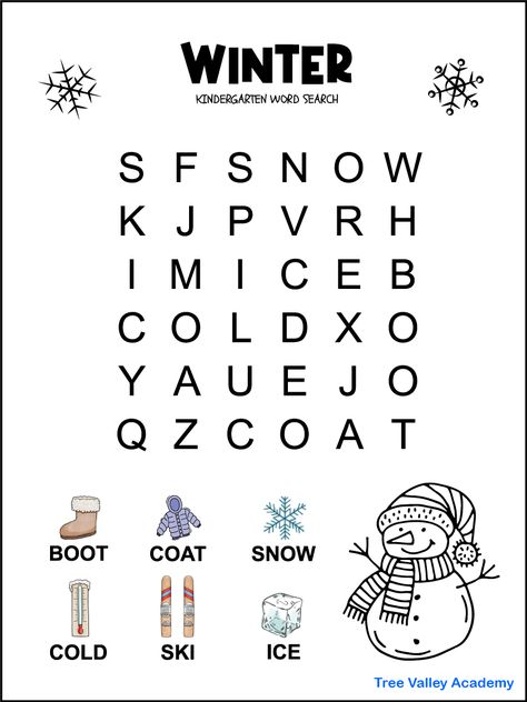 Word Search For Kindergarten, Kindergarten Word Search, Winter Word Search, Spring Word Search, Word Puzzles For Kids, Easy Word Search, Kids Word Search, Word Games For Kids, Free Printable Word Searches