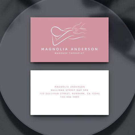 Pink Minimalist Modern | Massage Therapist Business Card - business card Spa Card Design, Massage Business Card, Massage Therapy Business Cards, Message Therapy, Spa Business Cards, Therapy Business, Massage Therapy Business, Pink Minimalist, Massage Business