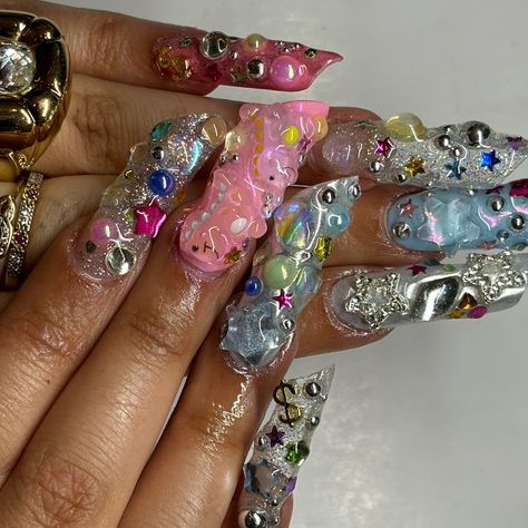 Junk NAILZZ <33 🎀🪐😽💝🌟🫧 #nailart #junknails #kawaiinails #westlondonnails #westlondonnailtech #nailinspo Junk Yard Nails, Junk Nails, Junk Yard, Basic Nails, Kawaii Nails, Nail Inspiration, Nail Tech, Nails Inspiration, Cute Nails