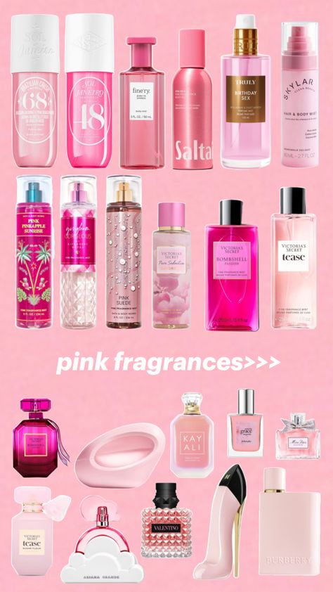 oh to have an all pink collection 😍 Pink Body Mist, Pink Obsessed, Pink Coquette Aesthetic, Fruity Scents, Girly Christmas Gifts, Mist Perfume, Professional Social Media, Essence Makeup, Pretty Perfume