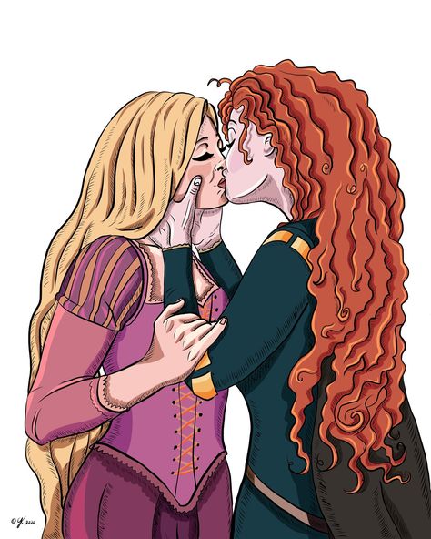 Pride Flag Colors, Couple Kissing, Have Courage And Be Kind, Lesbian Art, Commissioned Artwork, Cute Friend Photos, Disney Fan, Commission Art, Disney Fan Art