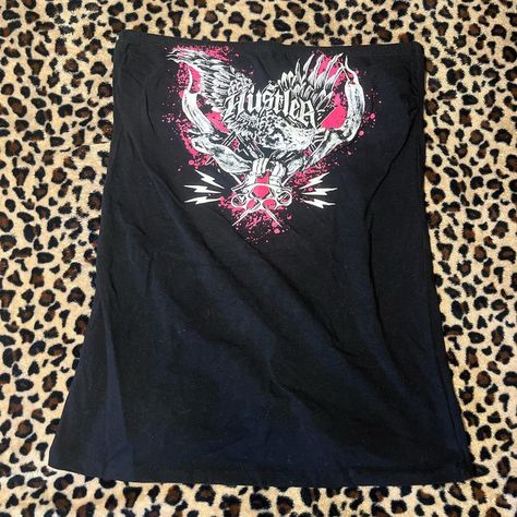 Rare hustler tube top Black with a pink lace up... - Depop Y2k Tube Top, Gf Aesthetic, Back Angel, Tube Top Black, 2023 Wishlist, Rockstar Style, Angel Blue, Rockstar Gf, Trashy Y2k