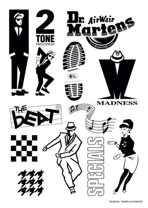 Vector 2 tone.   Instagram: tommyross_illustration Skinhead Tattoos, Sound Waves Design, The English Beat, Ska Music, Rude Girl, Ska Punk, Rude Boy, Northern Soul, Rock Punk