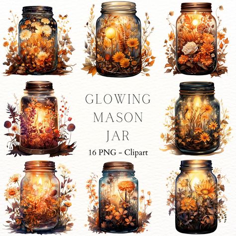 Glow Mason Jars, Floral Lights, Jar Clipart, Autumn Elements, Cookie Inspiration, Inspiration Photography, Design Textile, Harvest Moon, Personalized Stationery