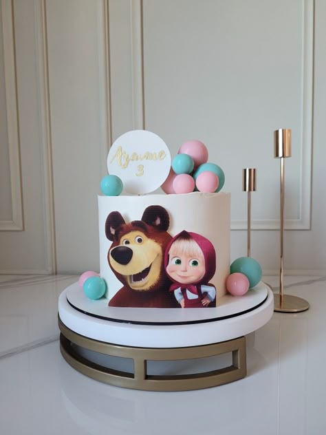 Masha Cake Design, Cake Designs Masha And The Bear, Birthday Cake Masha And The Bear, Masha Birthday Cake, Masha Cake Birthday, Masha And The Bear Cake Birthday, Marsha And The Bear Cake, Masha And Bear Cake, Masha And The Bear Cake