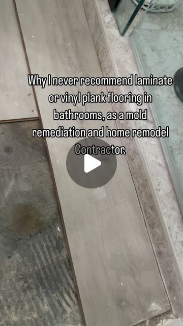 Trent Haws 🇺🇸 Mold Remediation/Remodel Contractor on Instagram: "Luxury vinyl plank flooring is well known to be a “waterproof” flooring option. It is waterproof in the sense that when it gets wet, it doesn’t deteriorate like an mdf or wood flooring. But it also allows moisture to potentially get underneath while not letting it escape, allowing mold and bacteria to grow under your flooring unnoticed for a long time. I highly recommend tile in bathrooms for this reason." Lvp In Bathrooms, Bathroom Flooring Ideas Waterproof, Bathroom With Wood Tile Floor, Wood Tile Bathroom, Wood Floor Bathroom, Vinyl Flooring Bathroom, Mold Remediation, Wood Tile Floors, Instagram Luxury