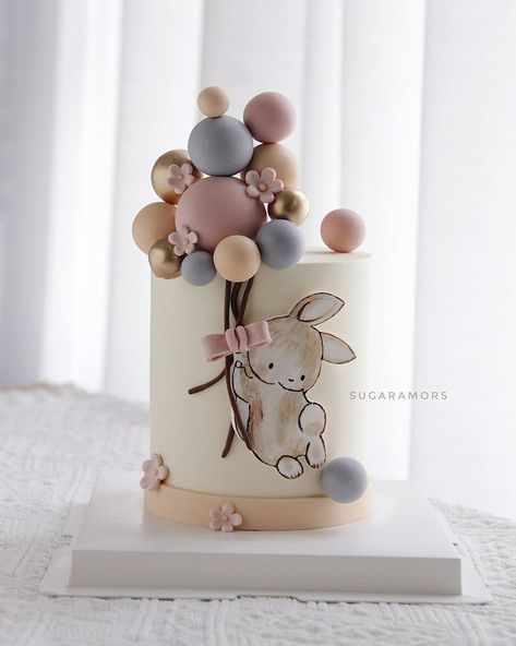 🐰 Bunny holding it’s balloon 🎈 | Instagram Impressive Cakes, Bunny Birthday Cake, French Cake, Birthday In Heaven, Cake Artist, 3d Cakes, 3d Cake, Bunny Birthday, Balloon Cake