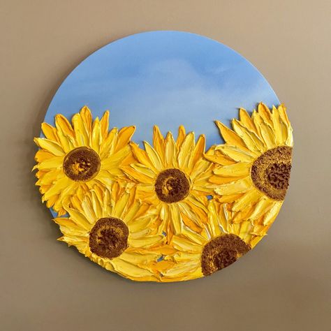 Excited to share this item from my #etsy shop: Rise Like The Sun, Oil Painting, Impasto, Sunflowers, Original Painting, One Of A Kind, 12” Round Wrapped Canvas Bright Paintings On Canvas, Impasto Sunflowers, Round Canvas Painting, Sun Oil, Painting On Canvas For Beginners, Canvas For Beginners, Cd Art, Record Art, Round Canvas