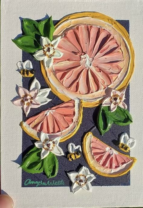 Textured Fruit Painting, Small Textured Paintings, Floral Textured Painting, Thick Flower Painting, Painting Ideas On Canvas Texture, Beginner Friendly Painting Ideas, Textured Painting Flowers, Thick Paint Art, Flower Texture Art