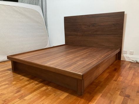 This storage bed is made from solid mahogany, even the draw interiors. There are 3 drawers on each side. We don't get to work with mahogany that often so this project was a real treat. Designed & Made in Hong Kong⁠,⁠ Please inbox us to get details⁠ 5702 1042⁠ ⁠ #madeinhongkong #madeinhk #customdesign #customfurniture #hardwood #bespokefurniture #handmade #hkig #hkmade #handmade #carpentry #hongkongmade #傢俬 #硬木傢俬 #香港傢俬 #訂造 #訂造傢俬 #香港 Bed Head Board, King Size Storage Bed, Art Deco Door, Single Door Design, Bedroom Aesthetics, Small Room Design Bedroom, Bed Stand, Modern Cupboard Design, Home Door Design