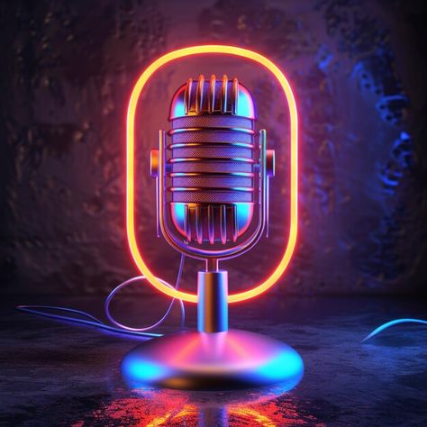 Photo 3d podcast fun simple and modern d... | Premium Photo #Freepik #photo Podcast Microphone Aesthetic, Podcast Mic, Microphone On Stage, Podcast Microphone Illustration, Podcast Microphone, Micro Studio, Microphone For Podcast, Microphone Streaming, Advertising Pictures