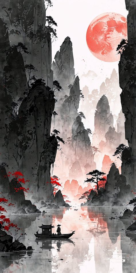 Landscape Painting Wallpaper, Alternative Wallpaper, Bioshock 2, Chinese Background, Samurai Wallpaper, Chinese Landscape Painting, Dark Fantasy Artwork, River Forest, Chinese Art Painting