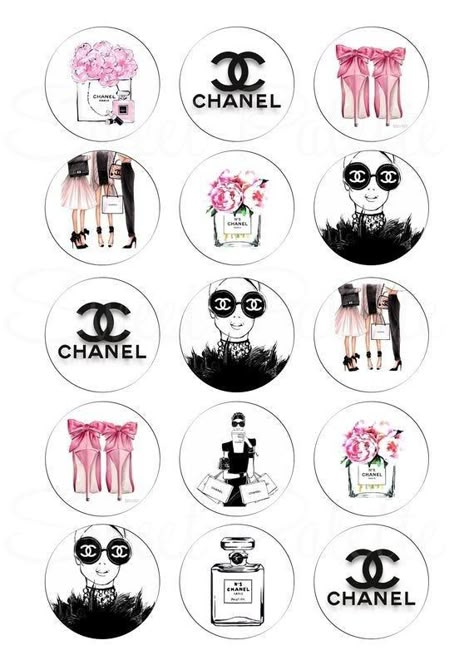 Chanel Stickers, Chanel Birthday Party, Chanel Art Print, Chanel Birthday, Louis Vuitton Pattern, Chanel Decor, Chanel Print, Chanel Party, Chanel Art