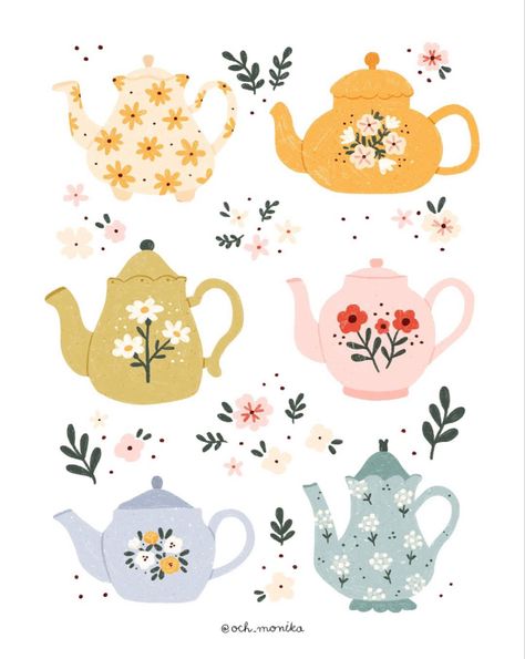 Teapot Drawing, Tea Illustration, Arte Van Gogh, 카드 디자인, Have A Lovely Day, Arte Inspo, Tea Art, My Desk, Lovely Day