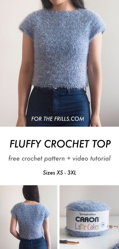 Easy Crochet Pullover Free Pattern, Crop Top Free Pattern, Fluffy Crop Top, Fuzzy Crochet, Crochet Fluffy, Fluffy Crochet, Crochet Tee, Gender Fluid Fashion, Shirt Tutorial