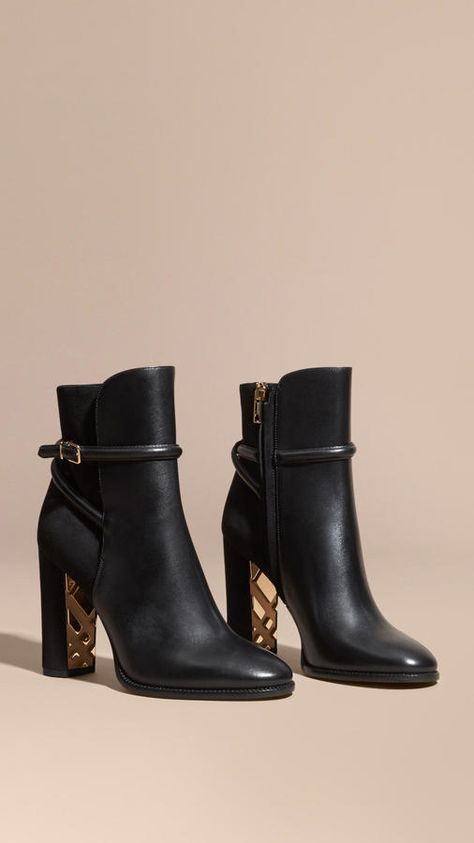 Burberry Strap Detail Leather Ankle Boots Cheap Ankle Boots, Moc Toe Boots, Military Boots, Suede Ankle Boots, Womens Boots Ankle, Heeled Ankle Boots, Beautiful Shoes, Black Ankle Boots, Luxury Shoes