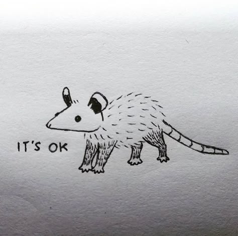 Possum Tattoo Design, Possum Line Art, Cute Opposum Drawing, How To Draw An Opossum, Possum Art Cute, Small Possum Tattoo, How To Draw A Possum, Possum Drawing Reference, Raccoon And Possum Drawing