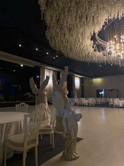 #wedding #weddinghall #angelic #aesthetic Angel Themed Wedding, Angelic Wedding Theme, Angel Theme Wedding, Angelcore Wedding, June Vibes, Angelic Wedding, Hall Deco, Angel Wedding, Angelic Aesthetic